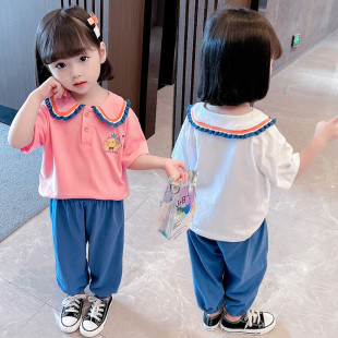 女童套装2024夏季新款韩版儿童洋气短袖t恤女宝宝格子裙裤两件套