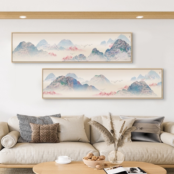 新中式水墨禅意客厅装饰画现代抽象山水横幅长条酒店卧室床头挂画