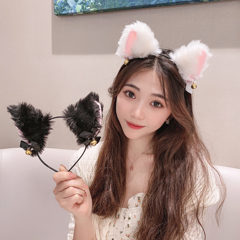 毛绒小野猫耳朵铃铛发箍抖音网红表演可爱头箍女仆夜店卖萌发饰品