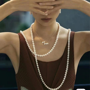 珍珠项链毛衣链天然加长款圆形珠1米6新款多圈旗袍链双层叠戴珠链