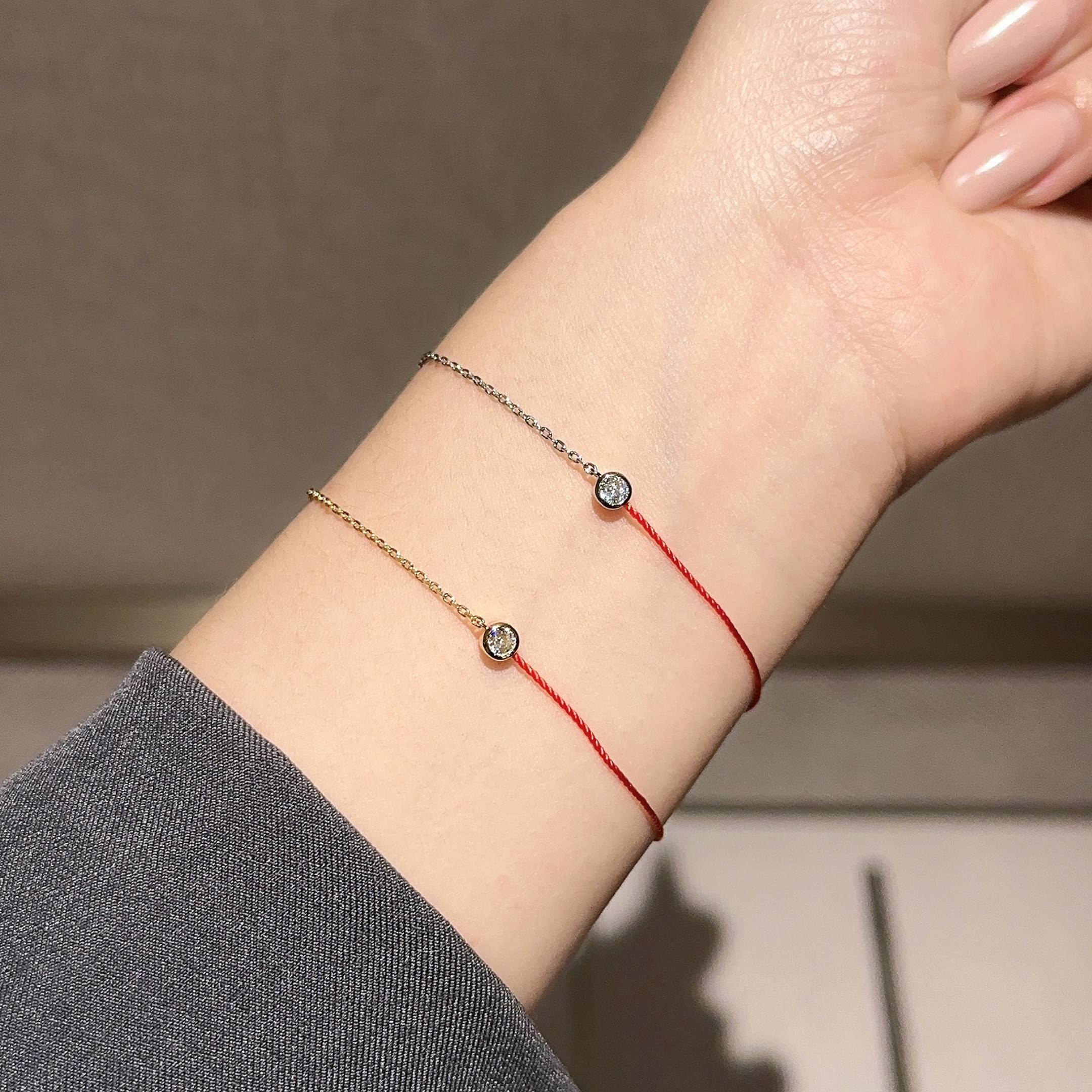 redline月老巴黎小圆钻红绳手链pure转运本命年金晨同款情侣手绳