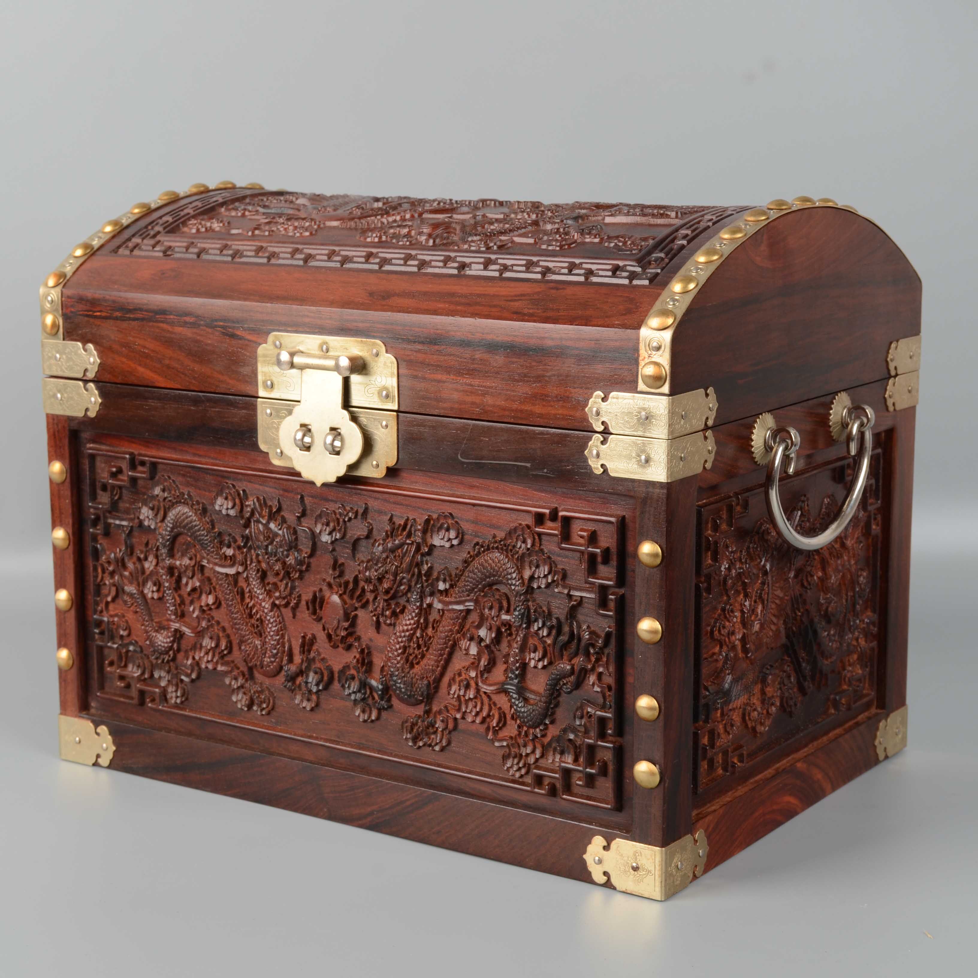 精雕 老挝大红酸枝珠宝箱 龙凤呈祥 板料厚实 做工精细 实用佳品