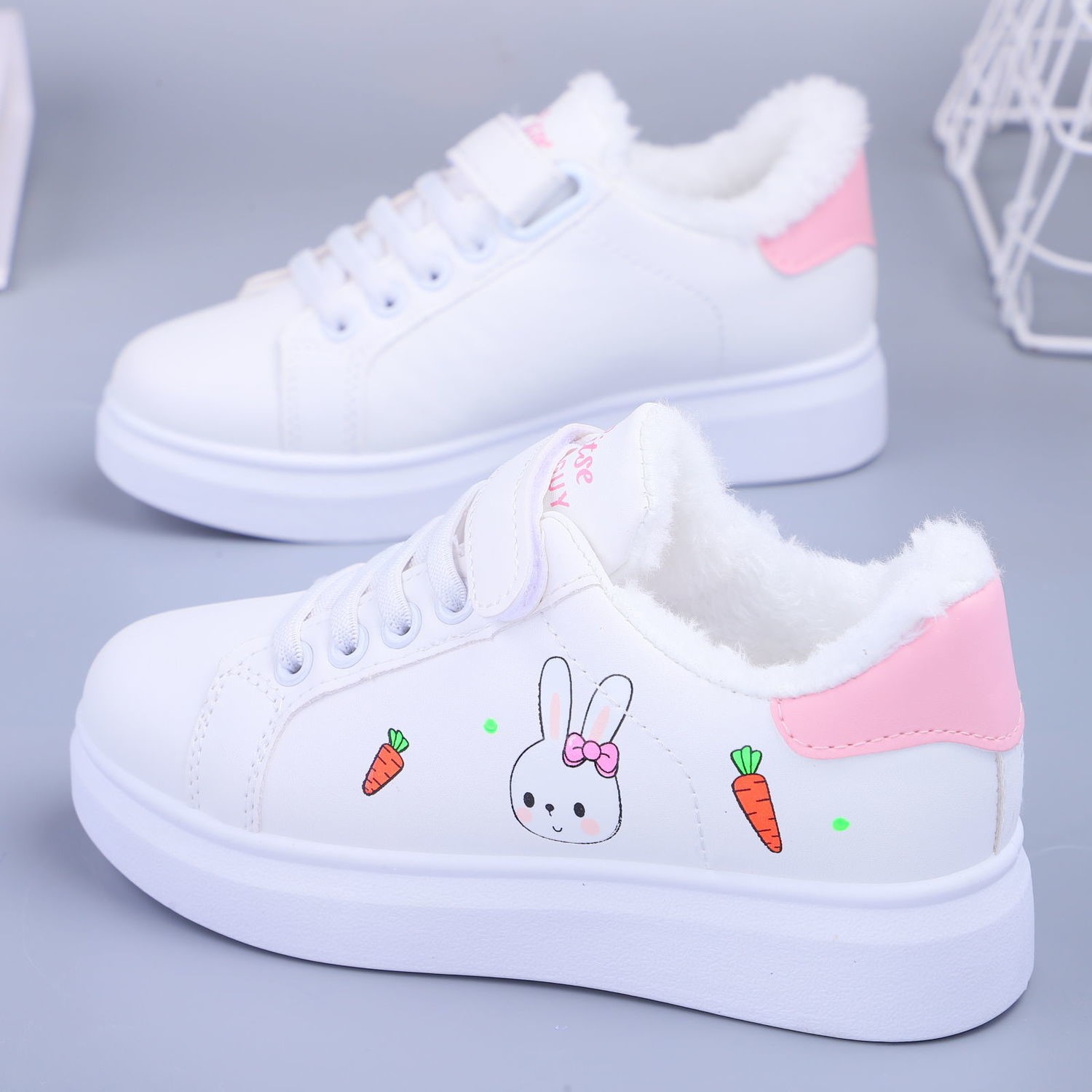 一折女大童白鞋加绒 小学生_回力2021冬季女童加绒小白鞋洋气中大童