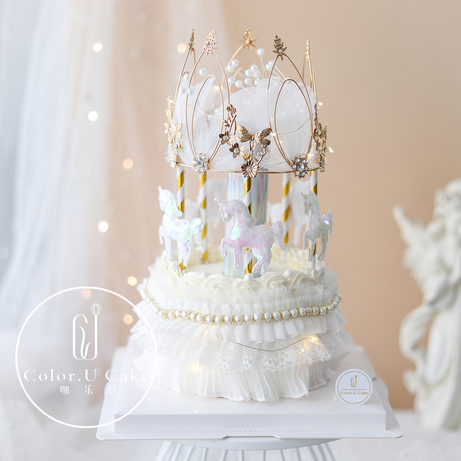 网红旋转木马梦幻生日蛋糕女士唯美儿童女孩周岁动物奶油蛋糕