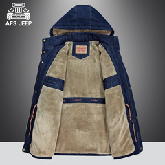 AFS JEEP棉衣男2016冬季牛仔夹克外套中长款加绒加厚大码上衣潮
