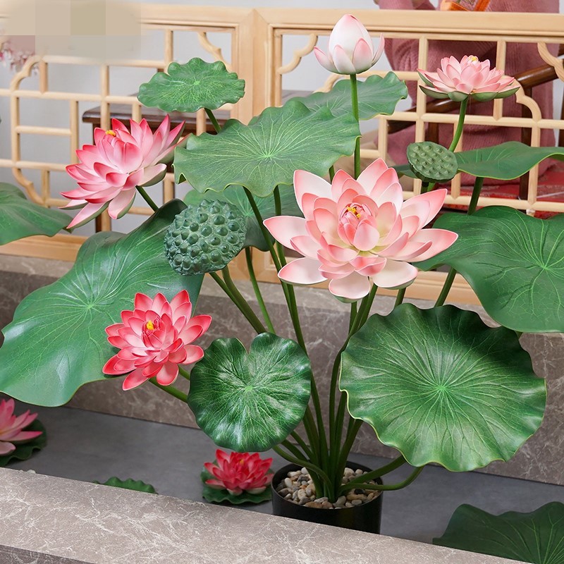 仿真荷花荷叶水池莲花酒店大堂造景装饰品跳舞道具莲蓬绿植美容院
