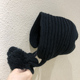 韩版毛线头巾帽子女黑色明星款冬包头保暖大头围护耳绑带针织帽潮