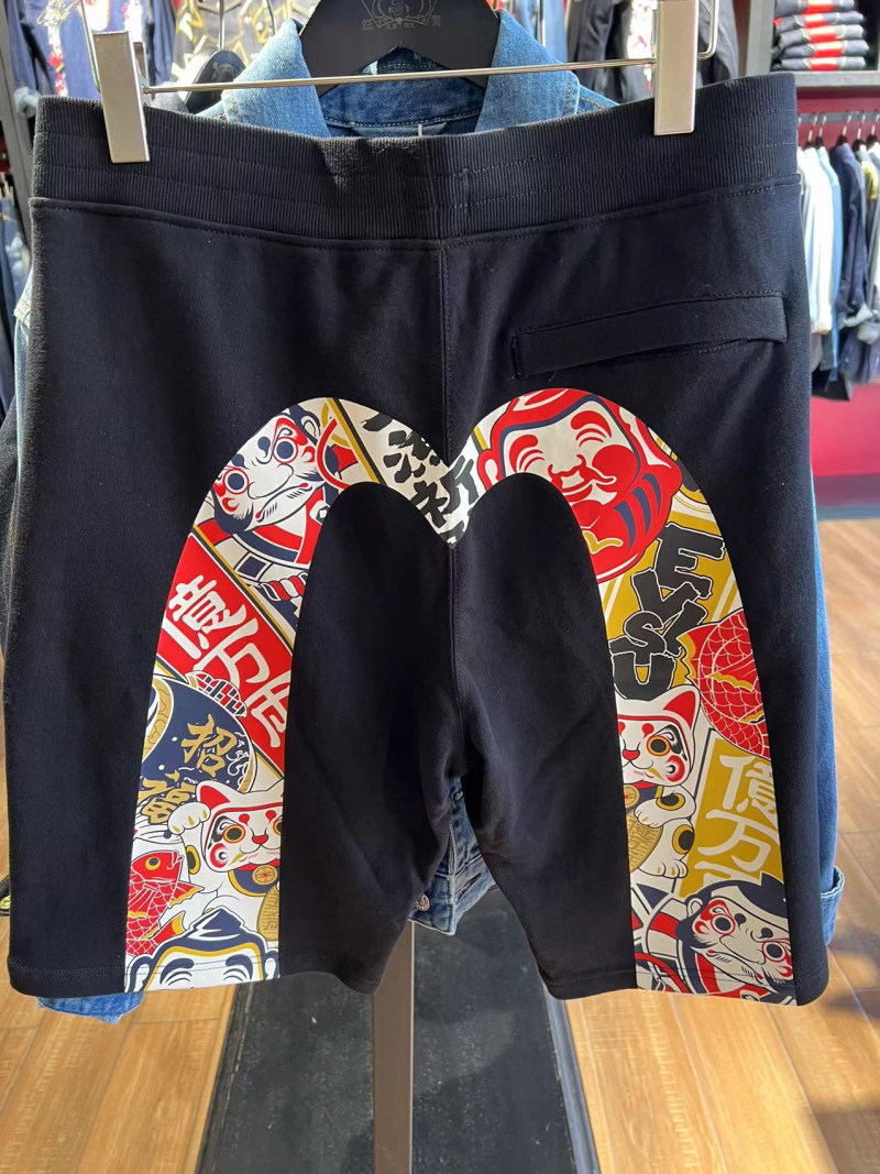 evisu福神男潮牌大m字母印花宽松卫裤短裤五分裤 422xx