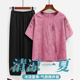 中老年人妈妈棉麻套装女奶奶大码短袖夏季薄款T恤老人老太太衣服