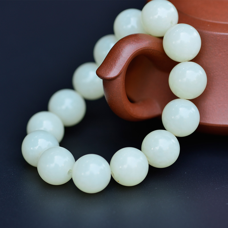 兴福禅寺 和田玉白玉佛珠念珠串 15mm*14颗 白润细腻