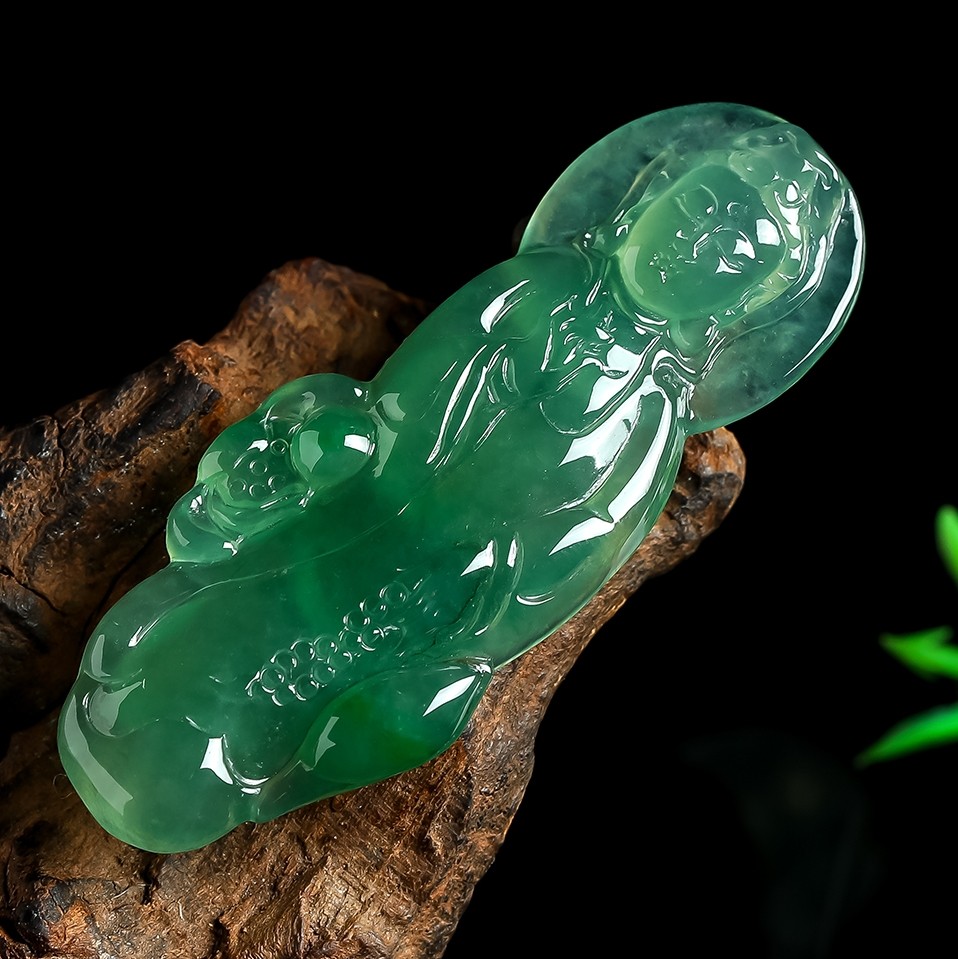 天然a货老坑冰种晴水绿翡翠观音吊坠 8.50g