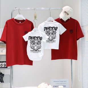 龙年亲子装2024新款夏季全家福红色T恤一家三口母子母女T恤婴儿装