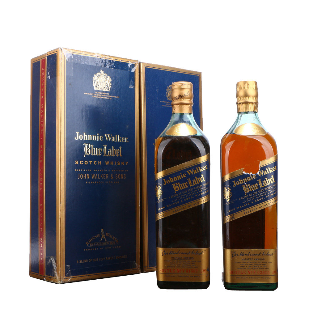 22/90年代尊尼获加蓝牌苏格兰威士忌酒43度750ml2瓶老洋酒