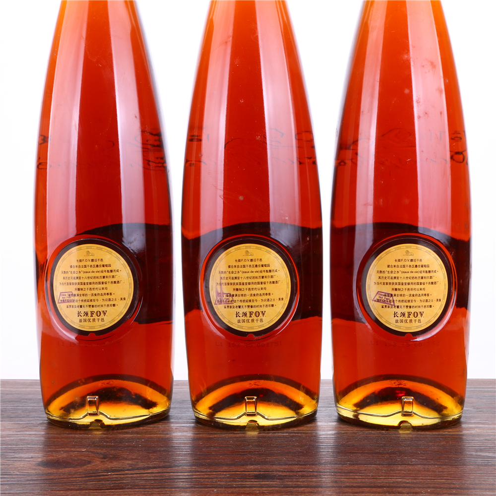 12/2000年代2斤装法国长颈f.o.v干邑白兰地40度1000ml3瓶
