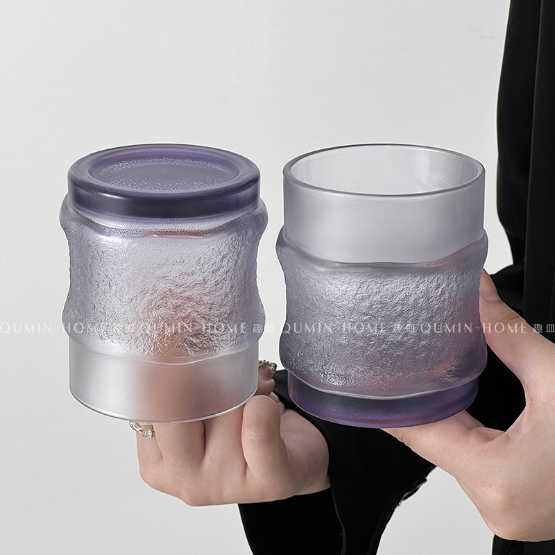 趣皿 磨砂渐变紫冰川杯挂冰玻璃杯高