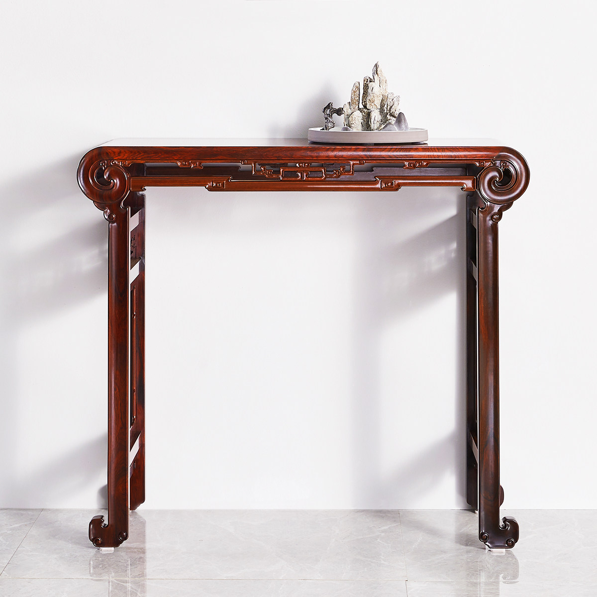 特权定金商品红酸枝木古琴桌圆头案微凹黄檀卷头案红木条案明式