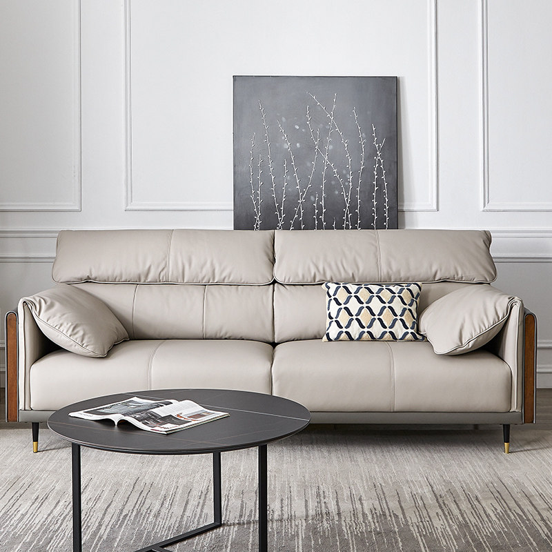 优梵艺术阿尔诺意式极简皮艺沙发三人位轻奢客厅家用真皮沙发312e