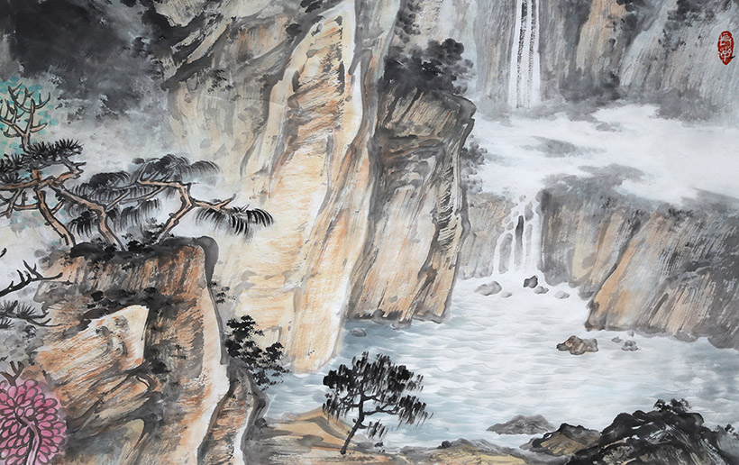 莫春生《泉鸣山更幽》广西省美协会员 1.8米 墨华斋7616