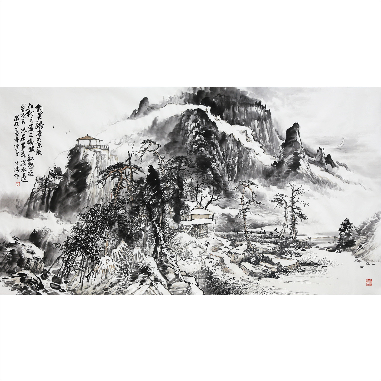 亲笔授权 名人字画拍卖捡漏 万涛【钓鱼归来】国画山水画六尺2728