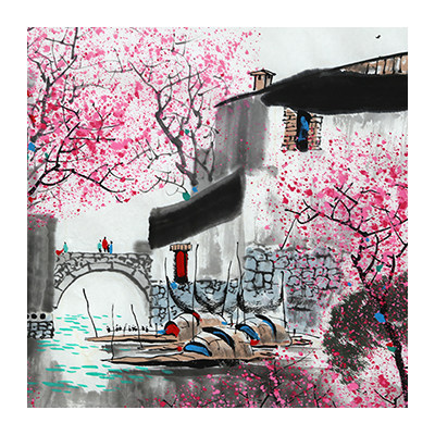 张泉踪《春满江南》彩墨漓江山水画创始人 独家授权 墨华斋9323