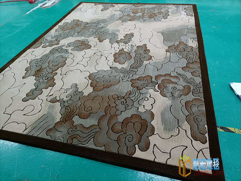 新中式祥云水墨画手工晴纶羊毛客厅茶几沙发地毯寺庙接待室贵宾室
