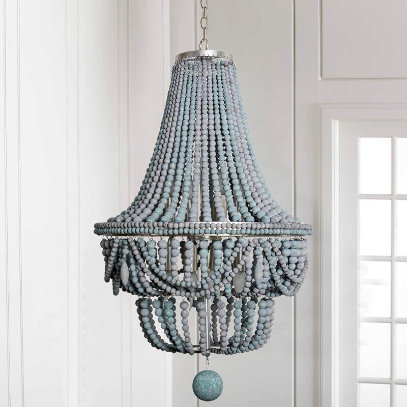 波西米亚复古手工木珠吊灯法式别墅复式楼灯创意民宿客厅餐厅灯具