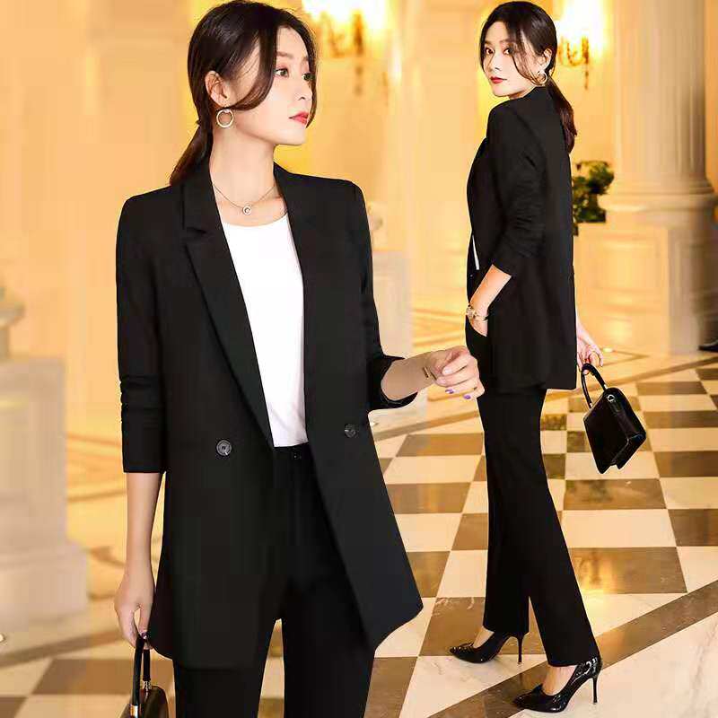 西装套装女 小西服 中长款_黑色新款西装外套女时尚韩版中长款上衣