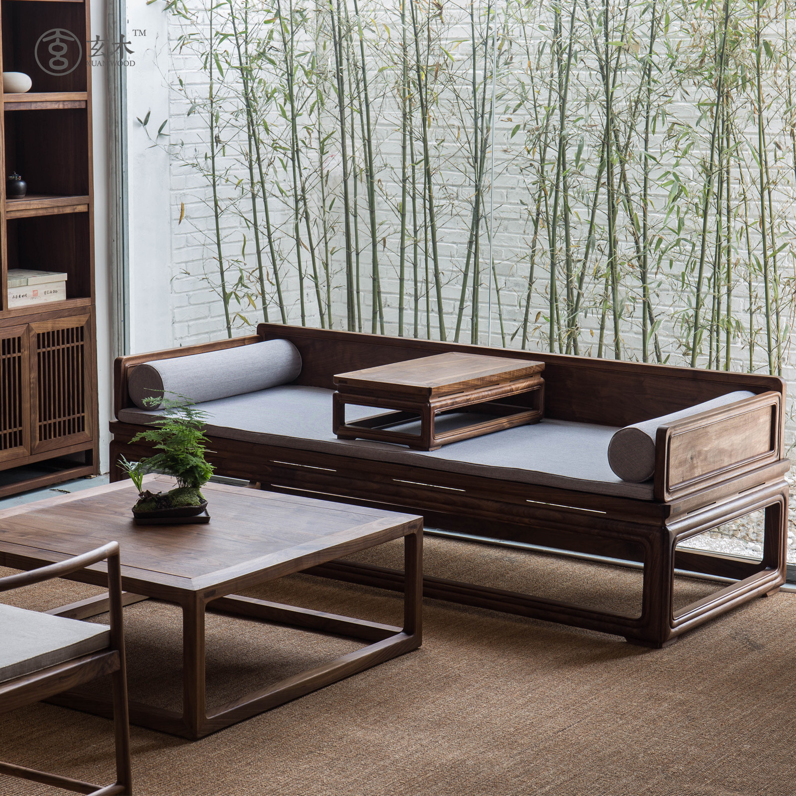 榆木推拉伸缩罗汉床新中式实木多功能沙发床两用原木抽拉床拉伸床