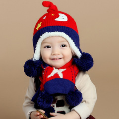 婴儿帽子秋冬6-12个月宝宝帽儿童加绒毛线帽1-2岁小孩护耳帽男女