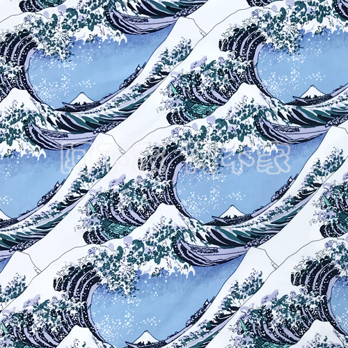 日式和风海浪全棉印花连衣裙服装布料夏季diy手工旗袍外套棉面料