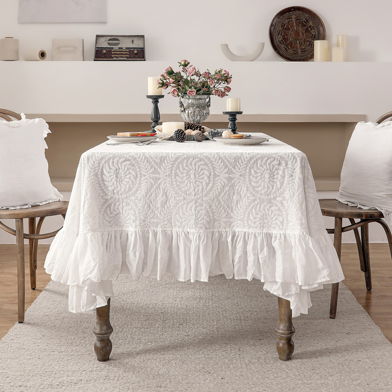 法式蕾丝餐桌桌布北欧现代轻奢风圆桌台布高端奢华白色文艺长方形