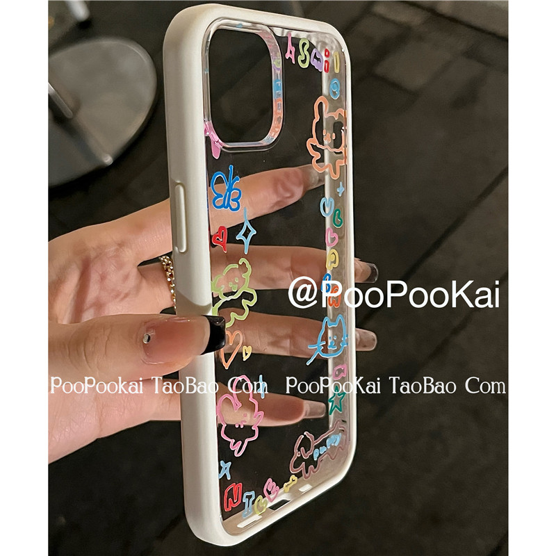 PooPooKai可拆卸边框动物蜜蜂猫咪小女孩适用苹果15iphone14手机壳13promax防摔ins保护套12个性透明11可爱