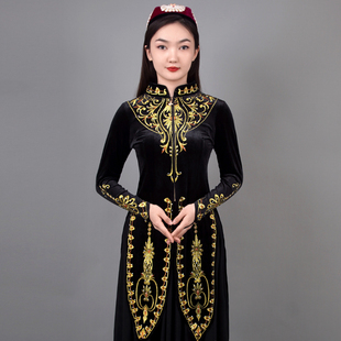 新疆舞蹈服女长马甲演出服维吾尔族广场舞民族风刺绣长袖立领马夹