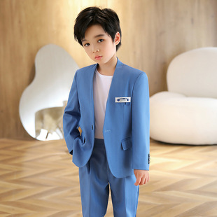 男童休闲西装套装帅气新款儿童蓝色西服学生韩系主持节目演出礼服