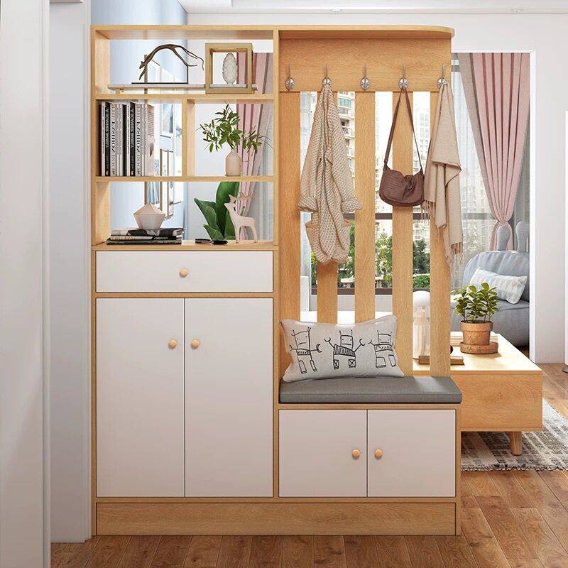 进门客厅现代简约客餐厅隔断置物架玄关隔断柜一体鞋柜换鞋凳鞋柜