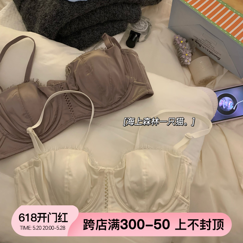 法式轻奢高级感半杯绸缎光面内衣女薄