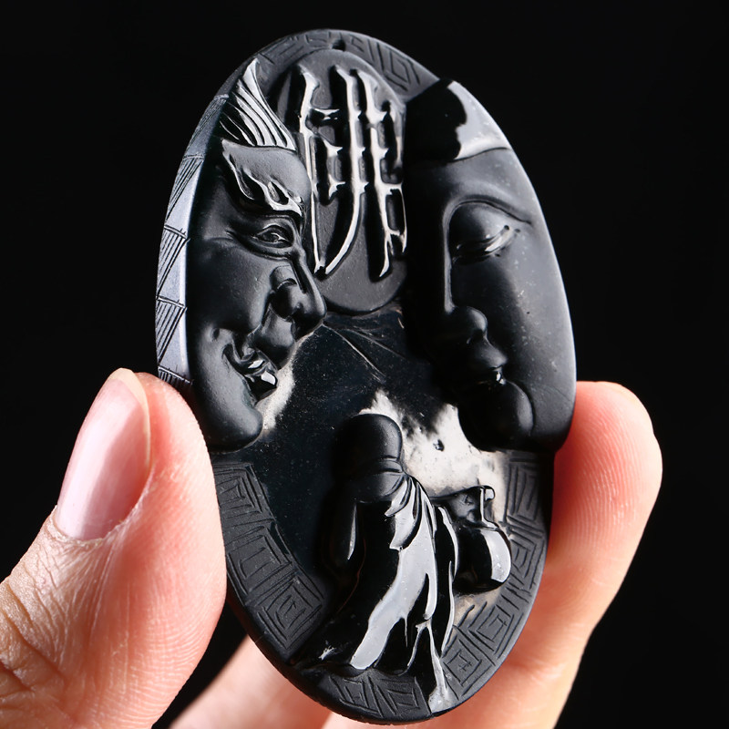 【一念之间】精雕老坑天然缅甸a货墨翠一念之间挂件28.07克