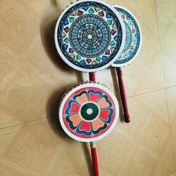 (今日10折)藏族热巴鼓牛皮手柄鼓跳舞用成人儿童演出舞蹈鼓守月人吉祥