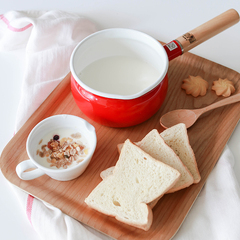 日式珐琅搪瓷小奶锅加厚出口日本实木单柄把热牛奶锅电磁炉用外贸