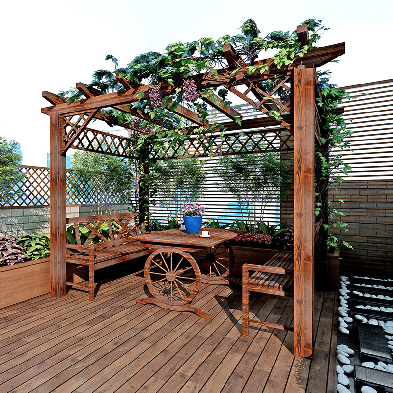 防腐木亭子葡萄花架爬藤架户外庭院休闲家具花园简易实木爬藤廊架