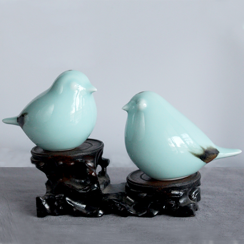 景德镇陶瓷鸟创意浪漫爱情摆件陶瓷家居桌面装饰工艺品相思鸟一对