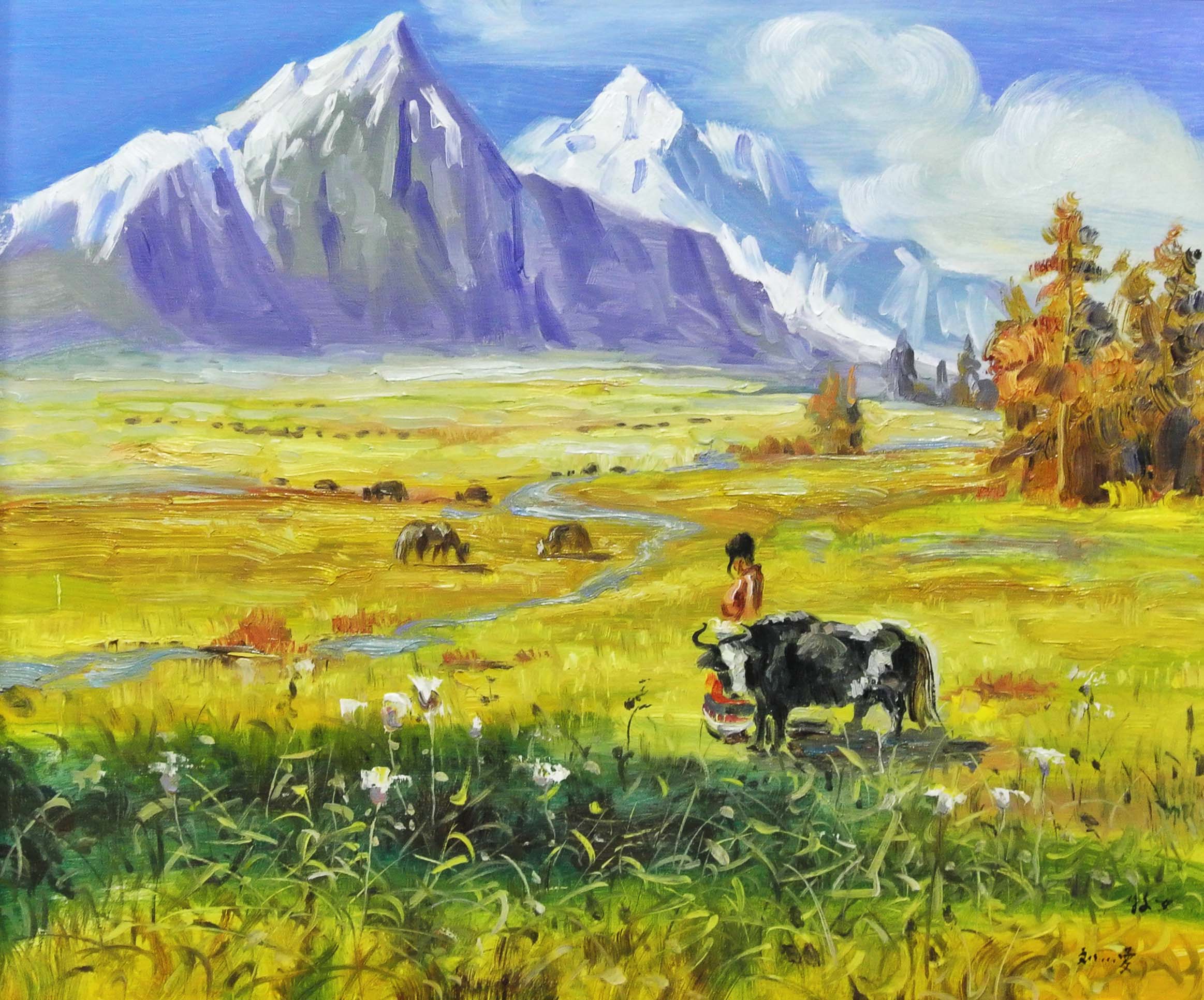 刘小曼《牧女》布面油画