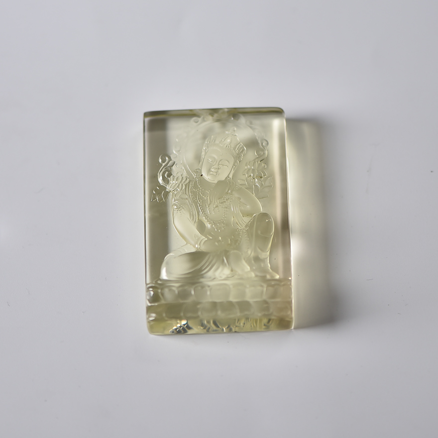 58.45g黄水晶自在观音水晶挂件 省工艺美术大师院小果作品