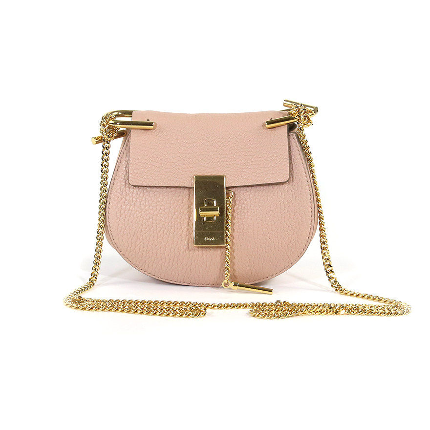 [9.9新]未使用寇依chloe女士粉色皮质斜跨小猪包