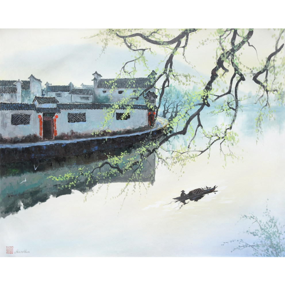 吴建华油画《皖南春早》实力派画家/邳州市美协理事