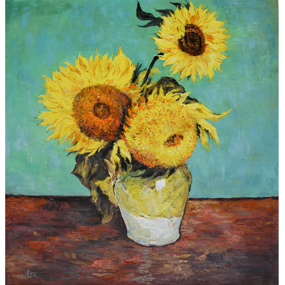 【双十二】临梵高 吴建华油画《向日葵》实力派画家