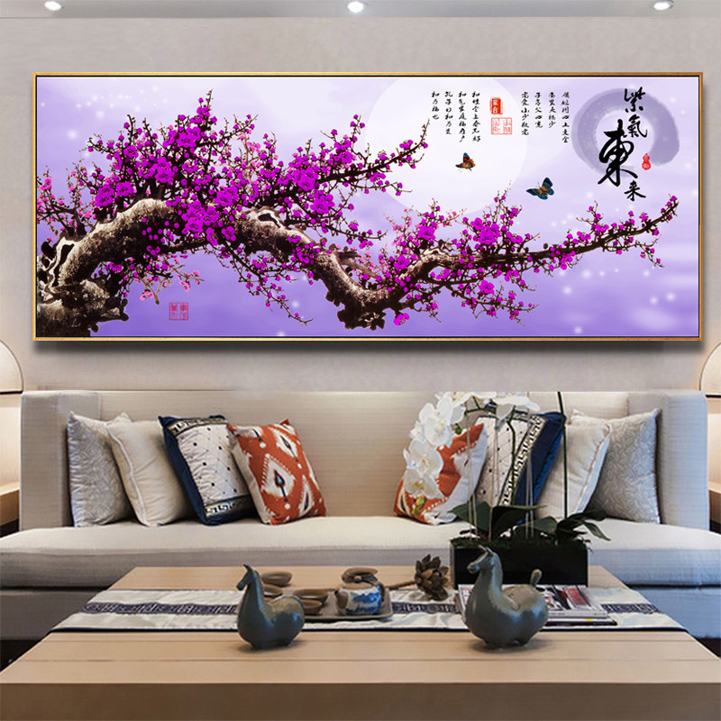 5d钻石画满钻新款客厅大幅紫气东来梅花现代中式贴钻十字绣钻石绣