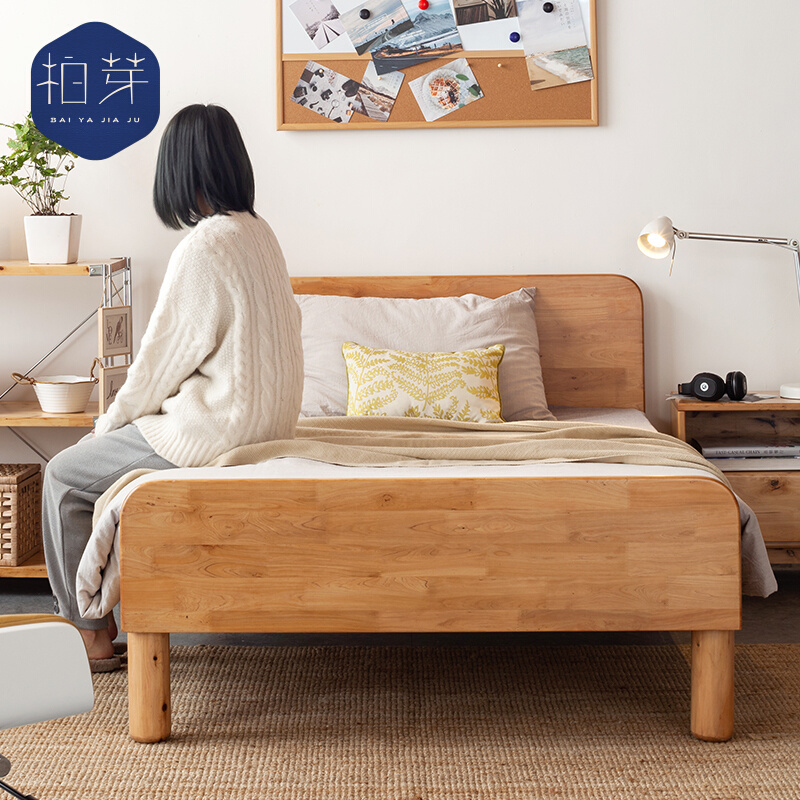 全实木单人床原木风儿童床女孩简约日式小床家用卧室日系柏木家具
