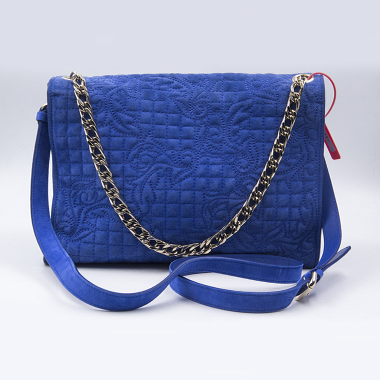 9新〕versace/范思哲 麂皮电光蓝女士手拿斜挎包