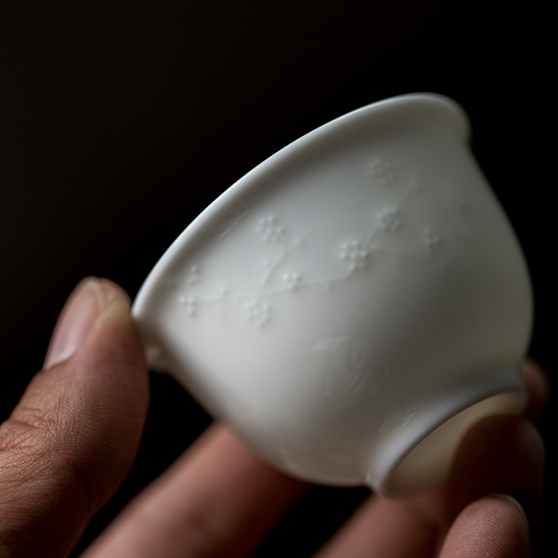 台湾敦睦窑中国白瓷玉瓷单人杯白瓷手工浮雕品茗杯家用杯功夫茶具